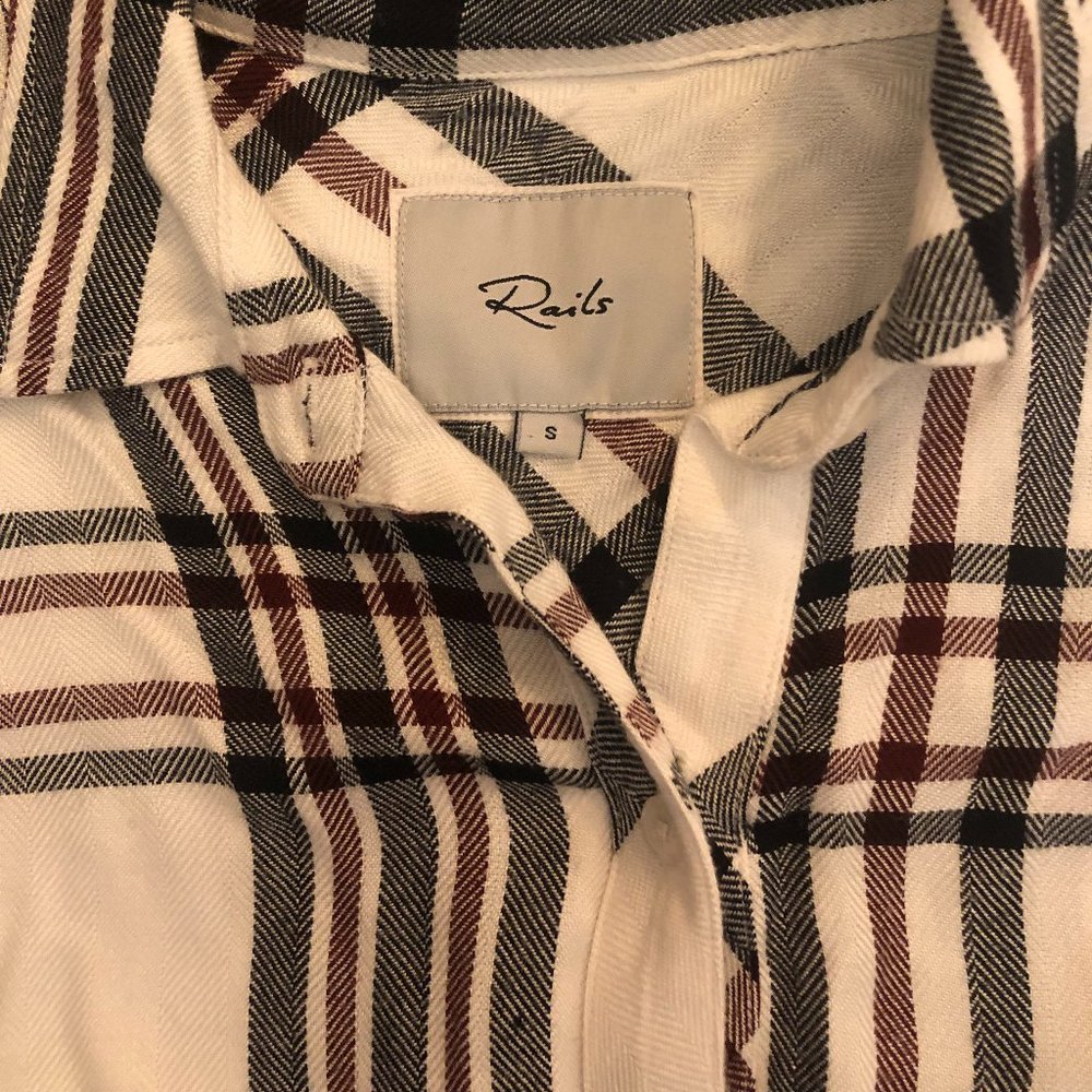 Rails Plaid Button Down Top, Size Small, White Bl… - image 3